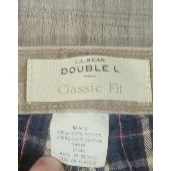 LL Bean Double L Classic Fit Mens 44x29 Plaid Flannel Lined Light Brown Denim - Picture 2 of 13